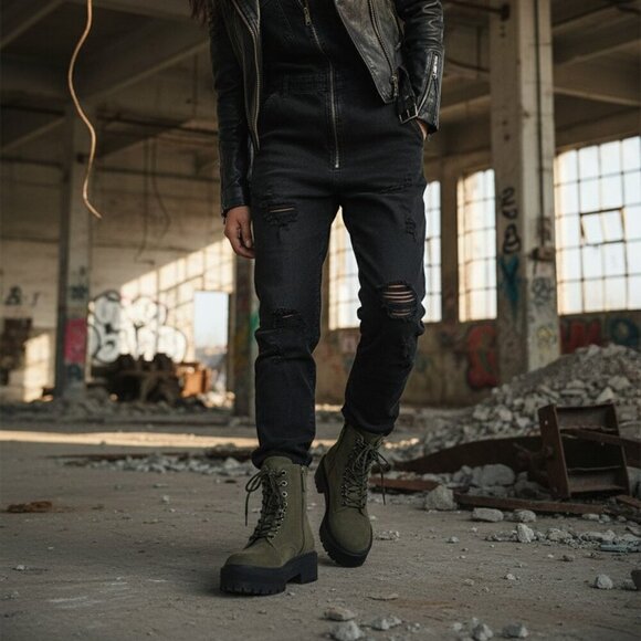 Sam Edelman Shoes - Sam Edelman 8 Lovrin Combat Lug Sole Festival Chunky Lace Up Bootie Suede Olive